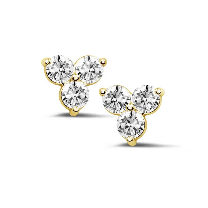 1.20 quilates pendientes diamantes trilogía en oro amarillo 