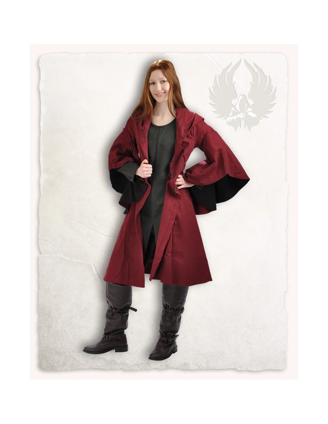 ABRIGO MEDIEVAL BURGUéS LILIAN EN COLOR BURDEOSNEGRO