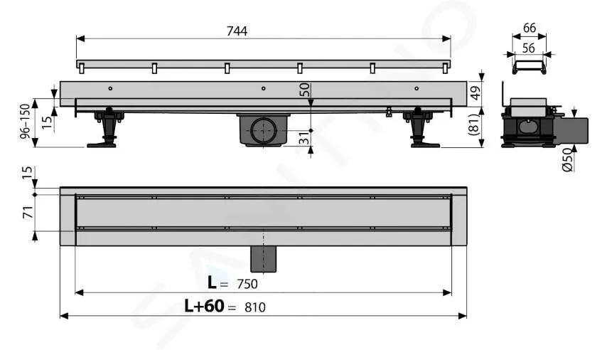 ALCADRAIN CANALETAS DE DESAGüE  PLATO DE DUCHA FIT AND GO WALL 75 CM, INCL. REJILLA, ACERO INOXIDABLE APZ23DOUBLE9750