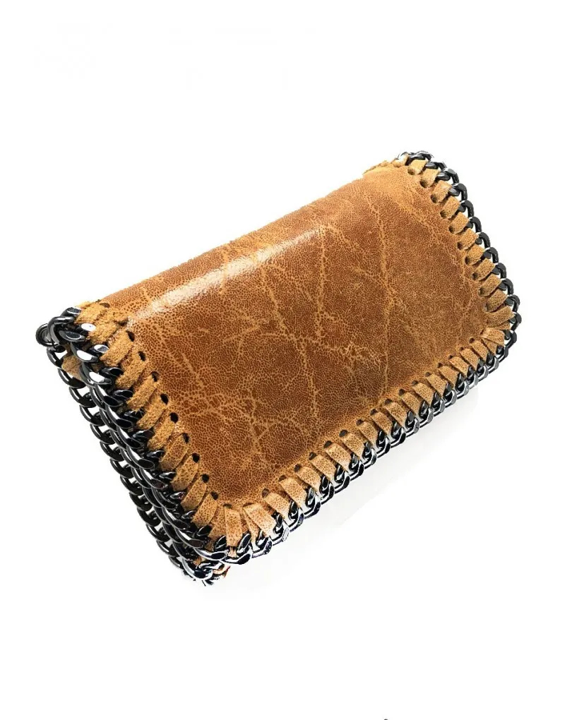 BOLSOS  BANDOLERA  PIEL MARRON CON CADENA IDEALES PARA LA NOCHE