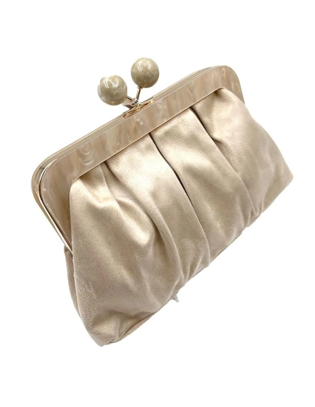 BOLSOS BODA BEIGE CON CIERRE VINTAGE DE DOBLE BOLITA