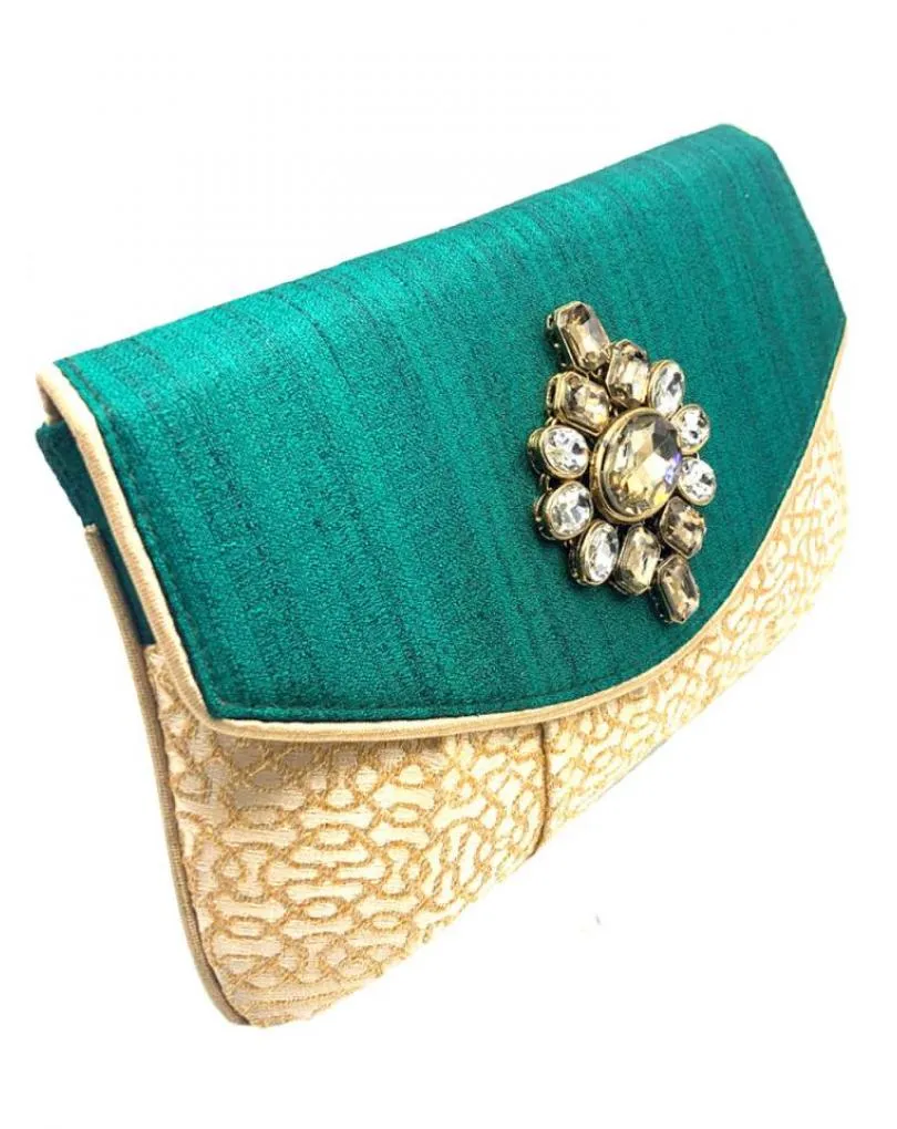 BOLSOS DE FIESTA DISEÑO CARTERA JOYA EN VERDE Y DORADO