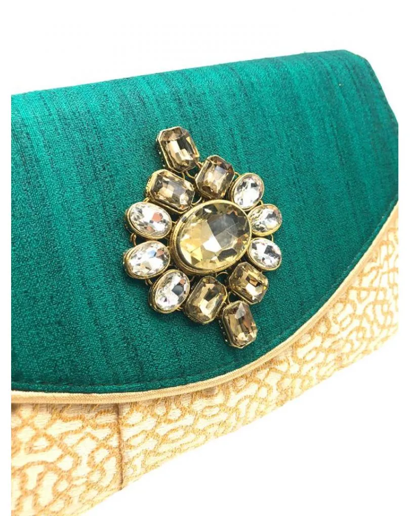 BOLSOS DE FIESTA DISEÑO CARTERA JOYA EN VERDE Y DORADO
