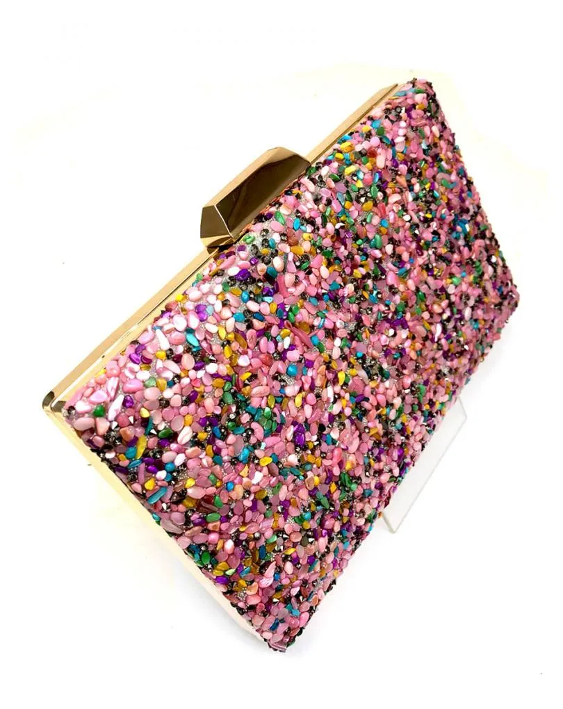 BOLSOS DE FIESTA ROSAS CON PEDRERIA DE COLORES ESPECIAL BODAS