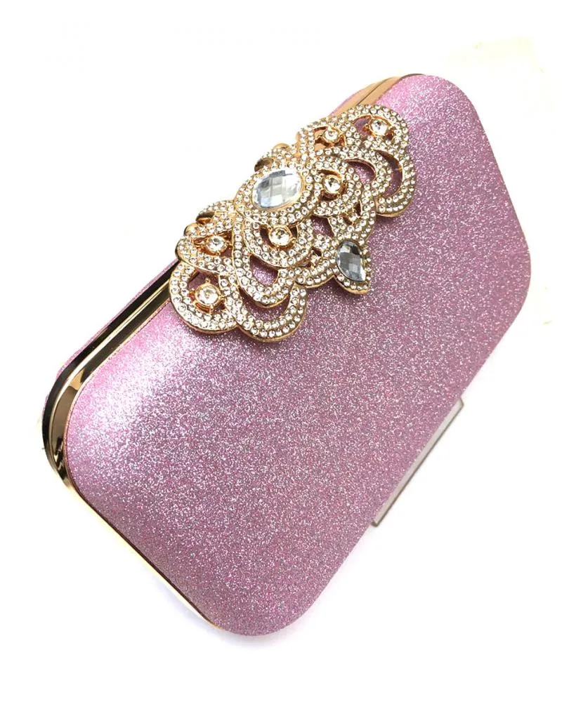 BOLSOS DE FIESTA ROSAS CON PEDRERIA JOYA Y ELEGANTE ASA RIGIDA