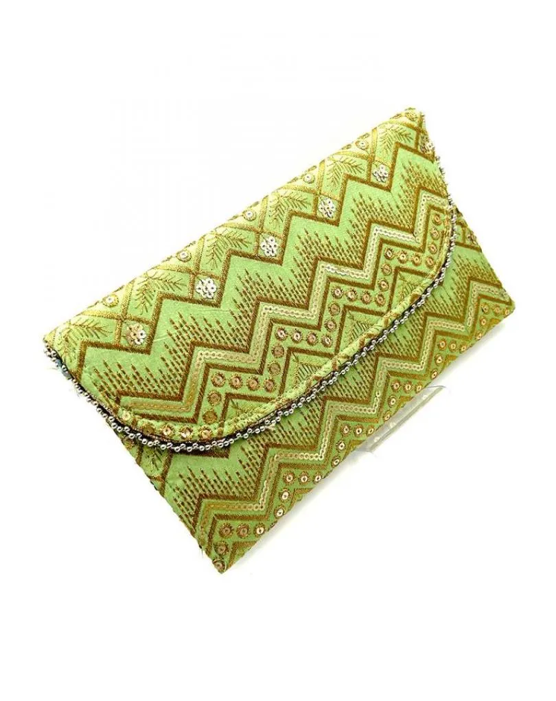 BOLSOS DE FIESTA VERDES TONO MANZANA CARTERA DECORADA EN DORADO