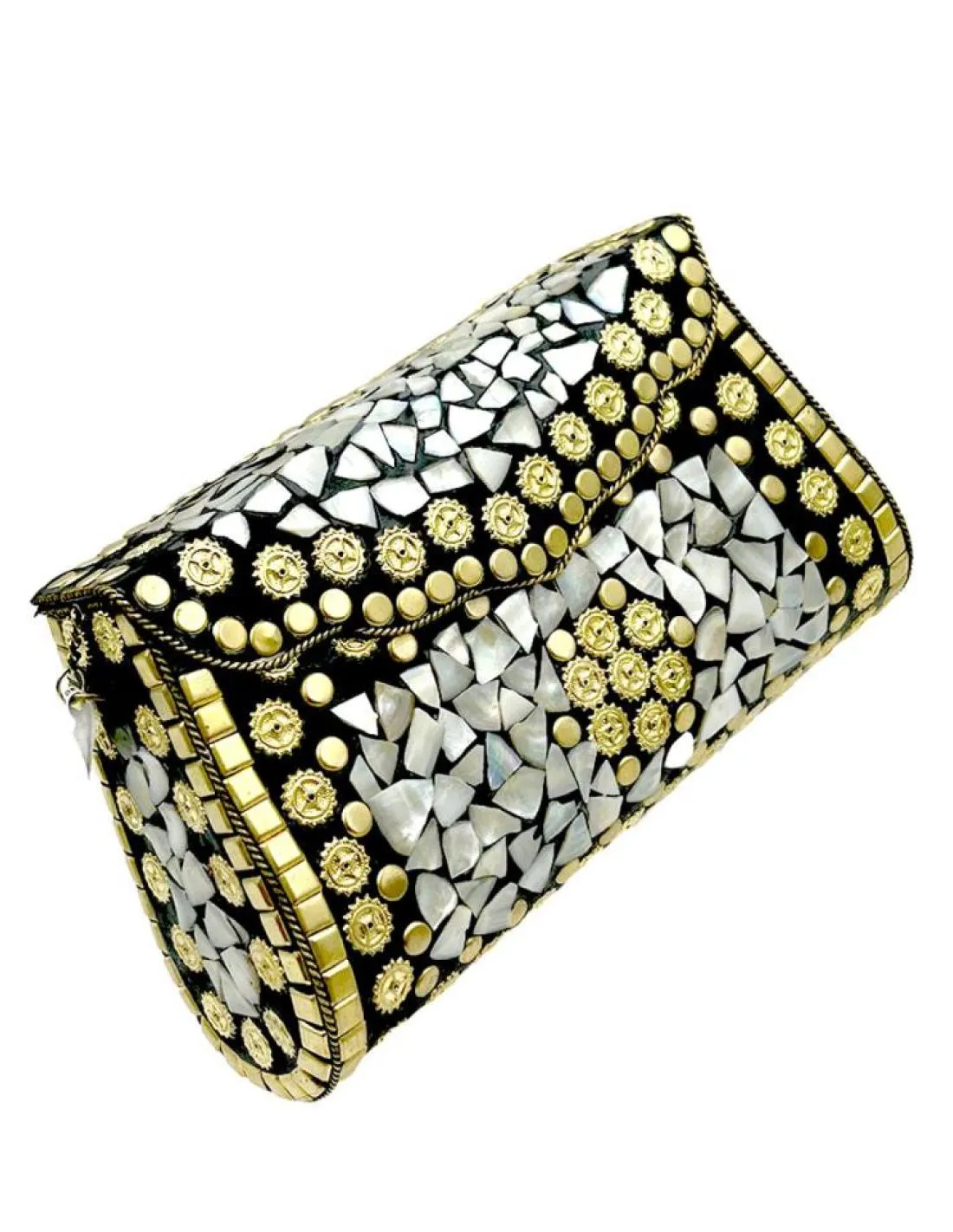 BOLSOS FIESTA DORADOS DE NACAR COFRE MOSAICO IDEAL PARA BODAS