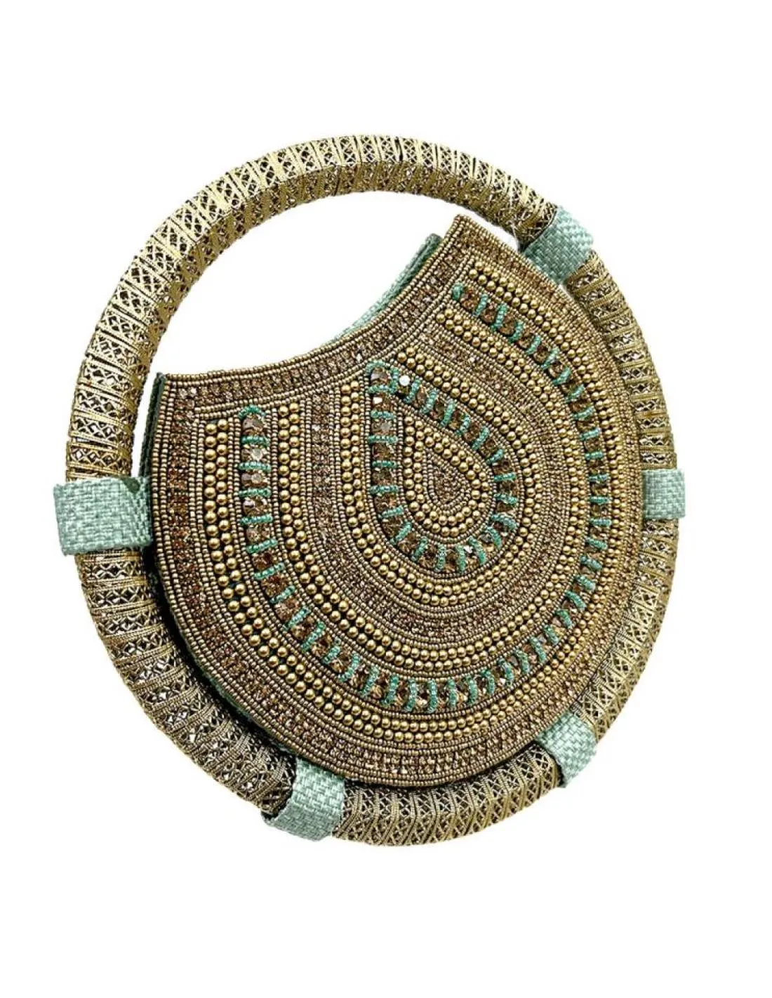 BOLSOS FIESTA VERDE EXQUISITO DISEÑO DE MANO CON PEDRERIA CHIC