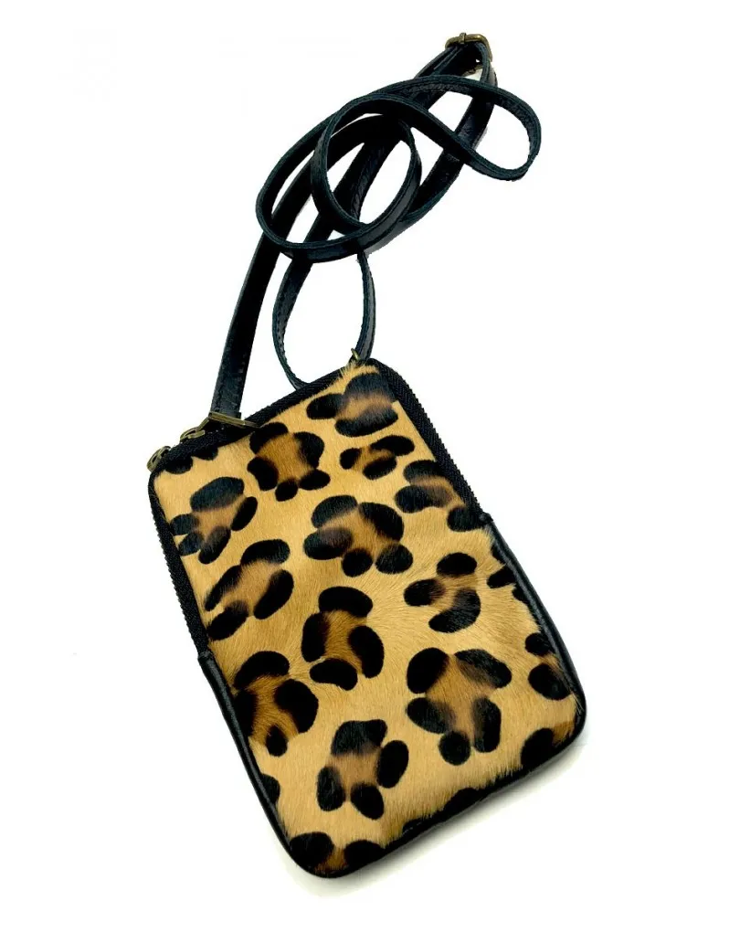 BOLSOS MOVIL DE PIEL CON DIBUJO DE LEOPARDO MANCHA GRANDE
