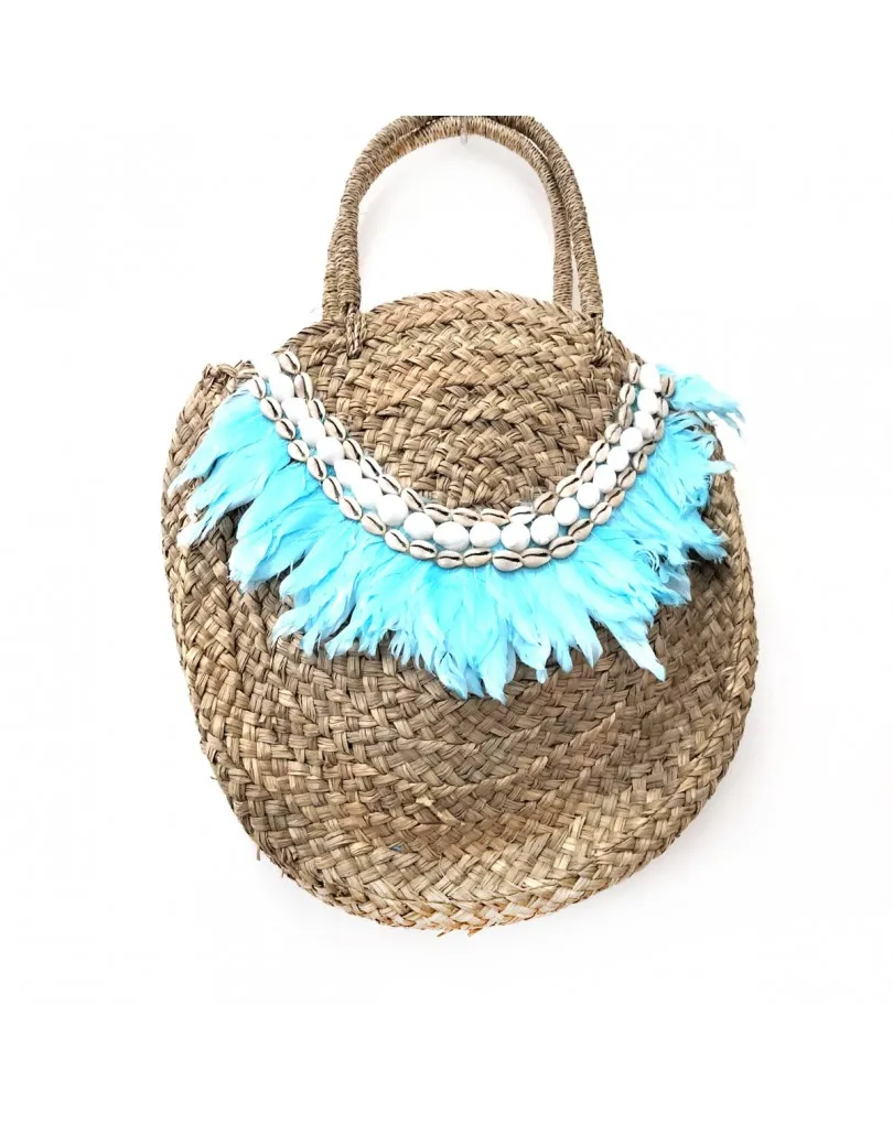 BOLSOS Y CAPAZOS DE VERANO Y PLAYA RAFIA CON PLUMA