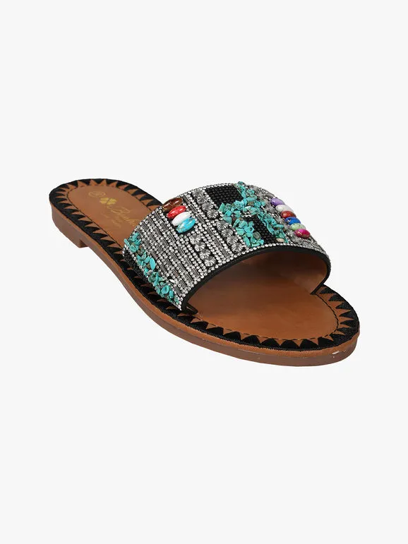 Bonheur Zapatillas de mujer bordadas con piedras y abalorios.