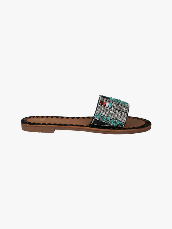 Bonheur Zapatillas de mujer bordadas con piedras y abalorios.