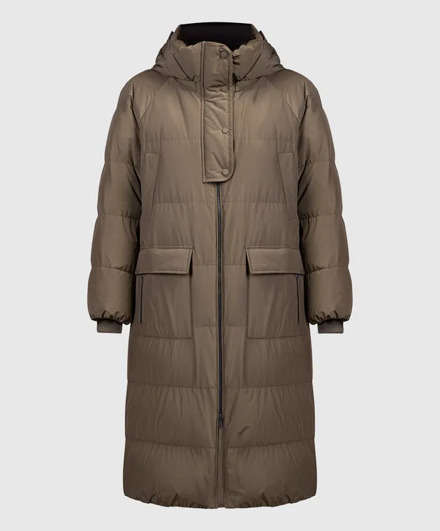 Brunello Cucinelli Brown down jacket with monil chain