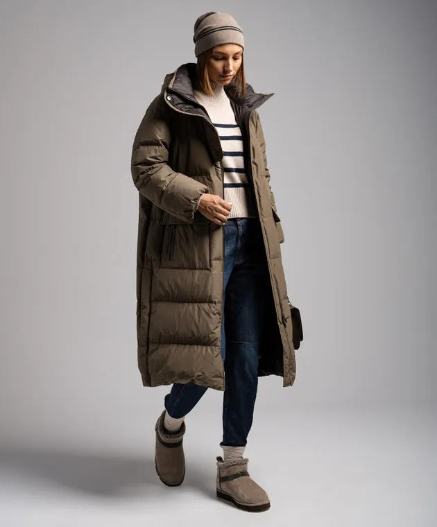 Brunello Cucinelli Brown down jacket with monil chain