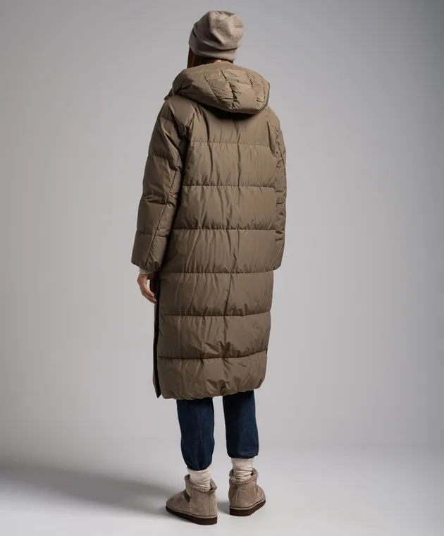 Brunello Cucinelli Brown down jacket with monil chain
