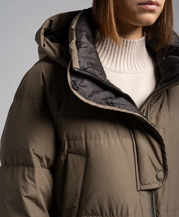 Brunello Cucinelli Brown down jacket with monil chain