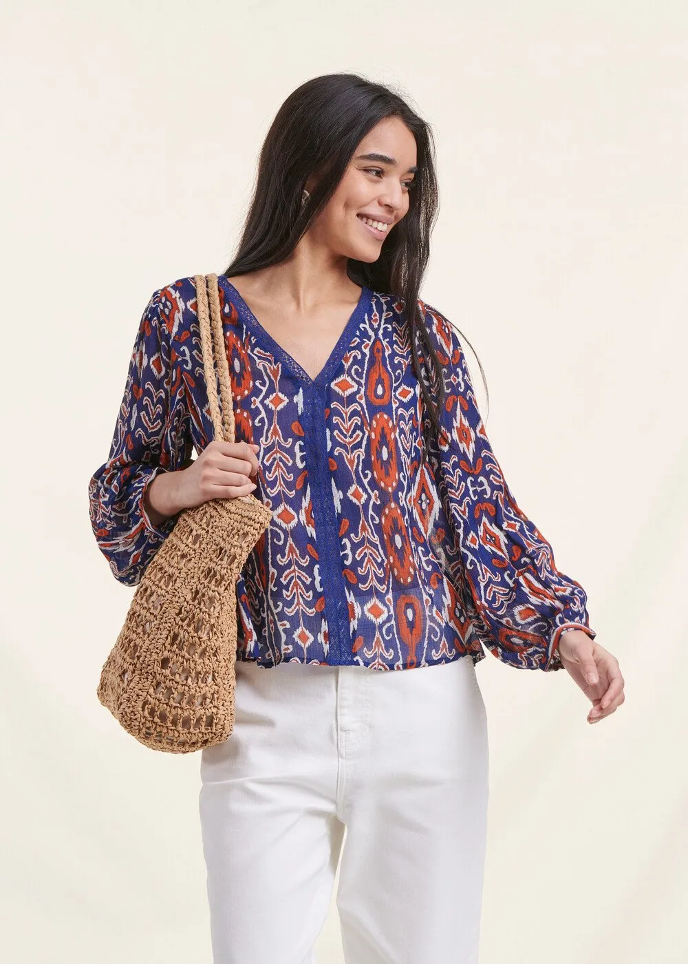 LA FEE MARABOUTEE Top recto con estampado gráfico y encaje en multicolor