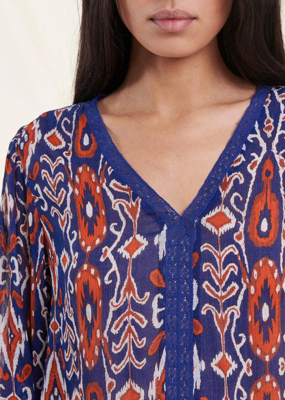 LA FEE MARABOUTEE Top recto con estampado gráfico y encaje en multicolor