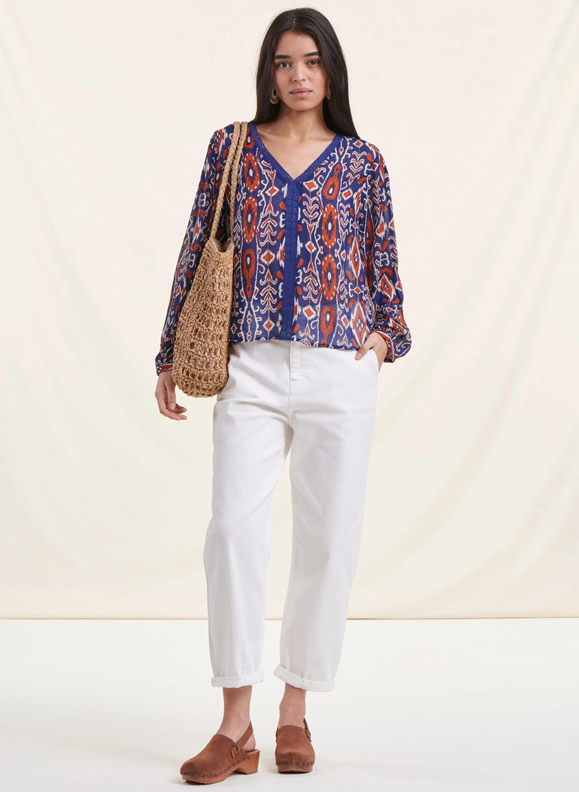 LA FEE MARABOUTEE Top recto con estampado gráfico y encaje en multicolor