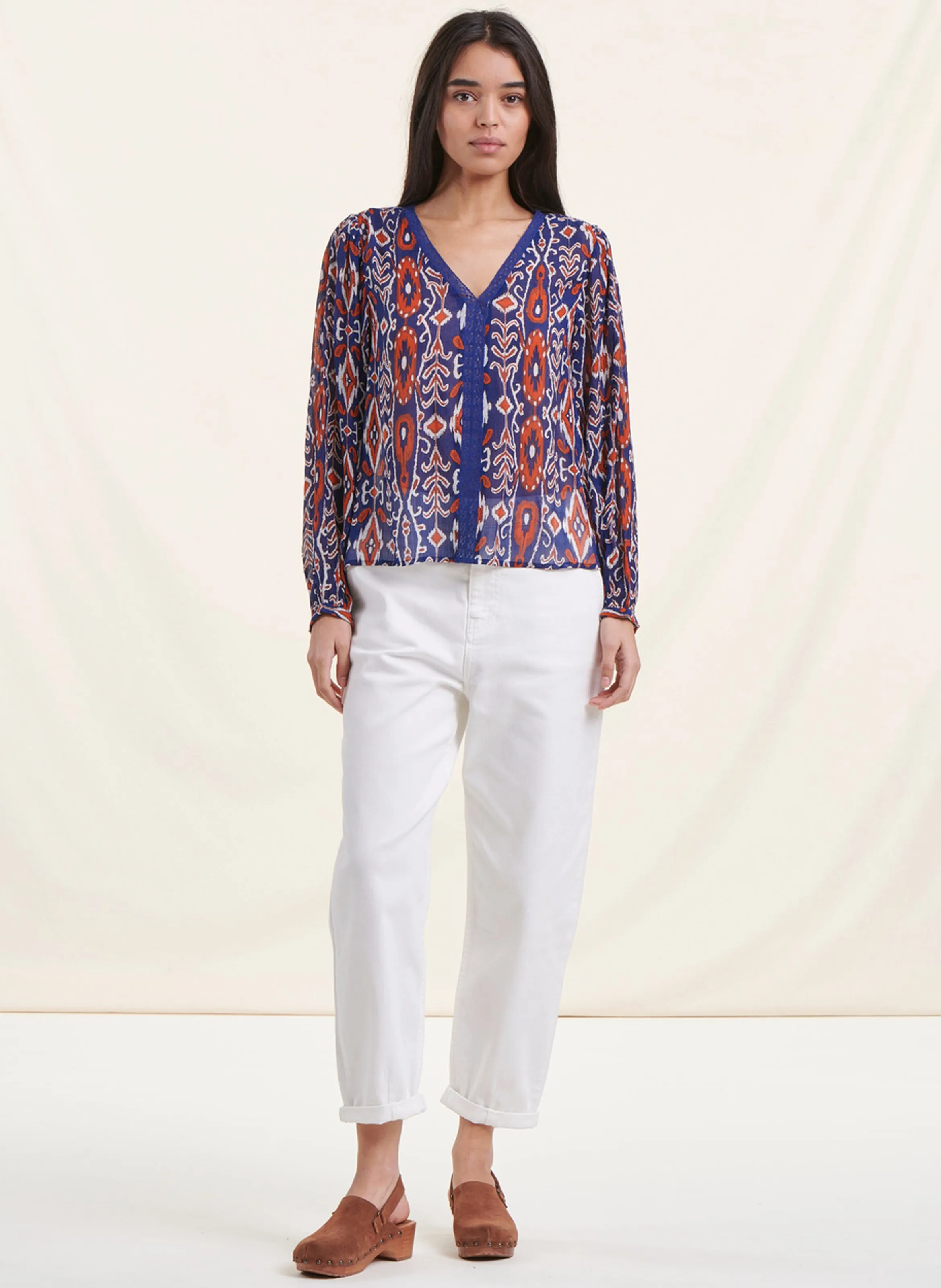 LA FEE MARABOUTEE Top recto con estampado gráfico y encaje en multicolor