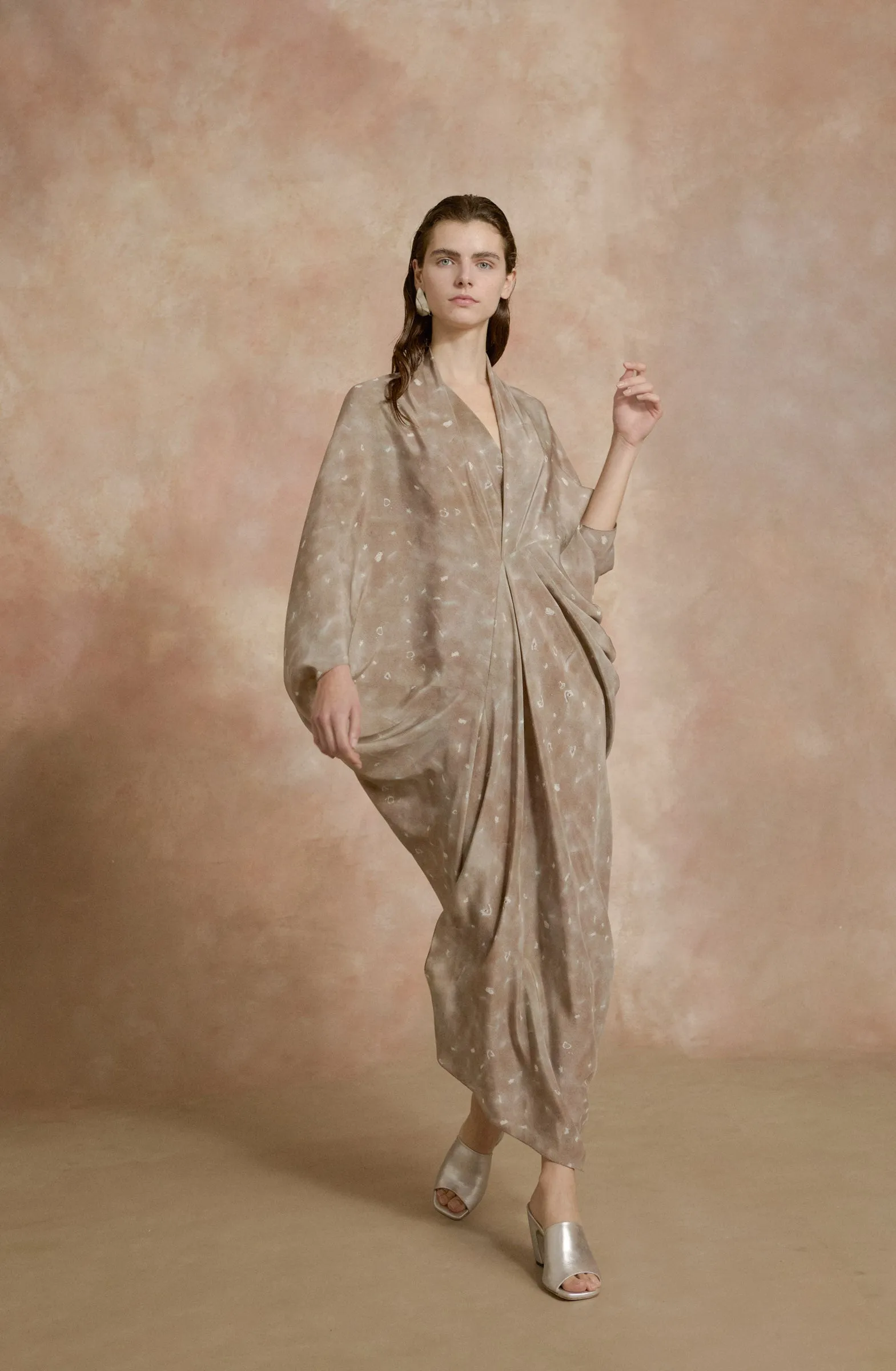 Mayu, sora print silk dress