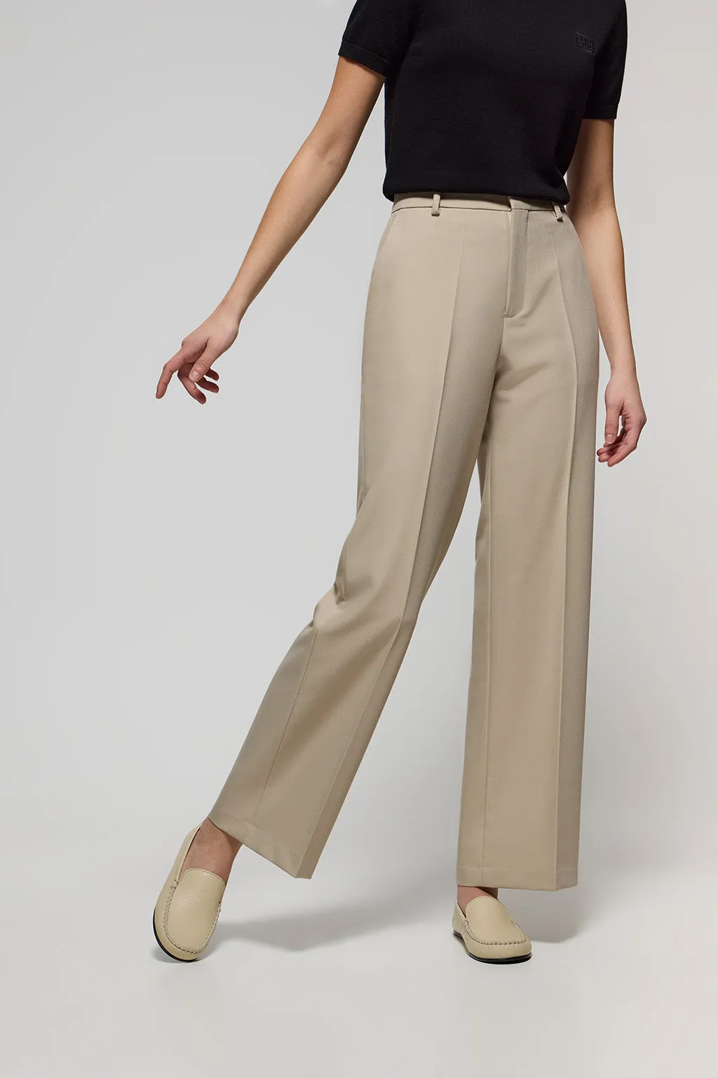 Pantalón ancho de vestir beige con detalles Polo Club