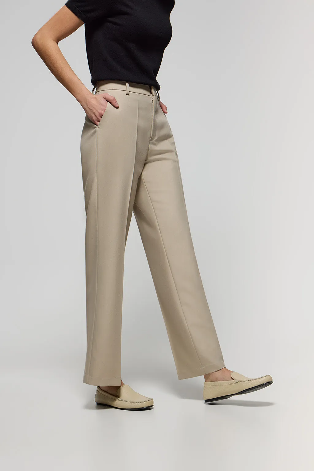 Pantalón ancho de vestir beige con detalles Polo Club