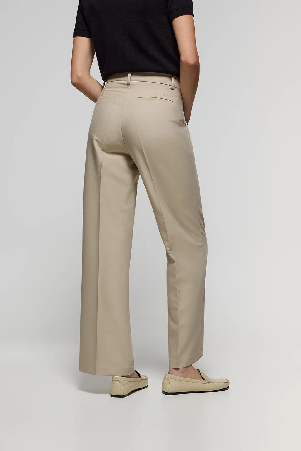 Pantalón ancho de vestir beige con detalles Polo Club