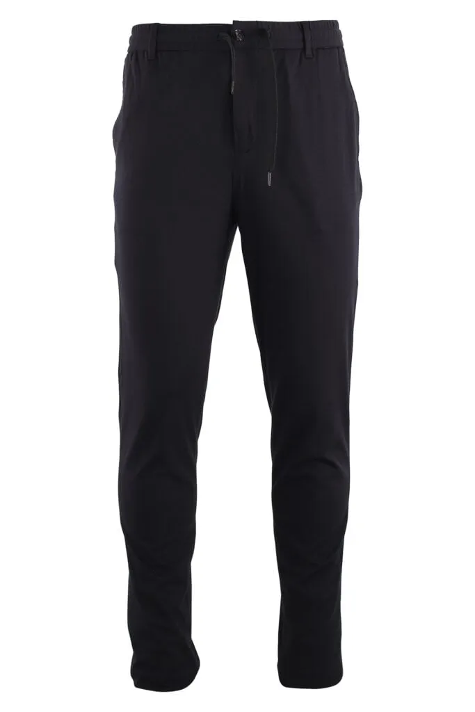 Pantalón azul oscuro de algodón elástico con minilogo en metal