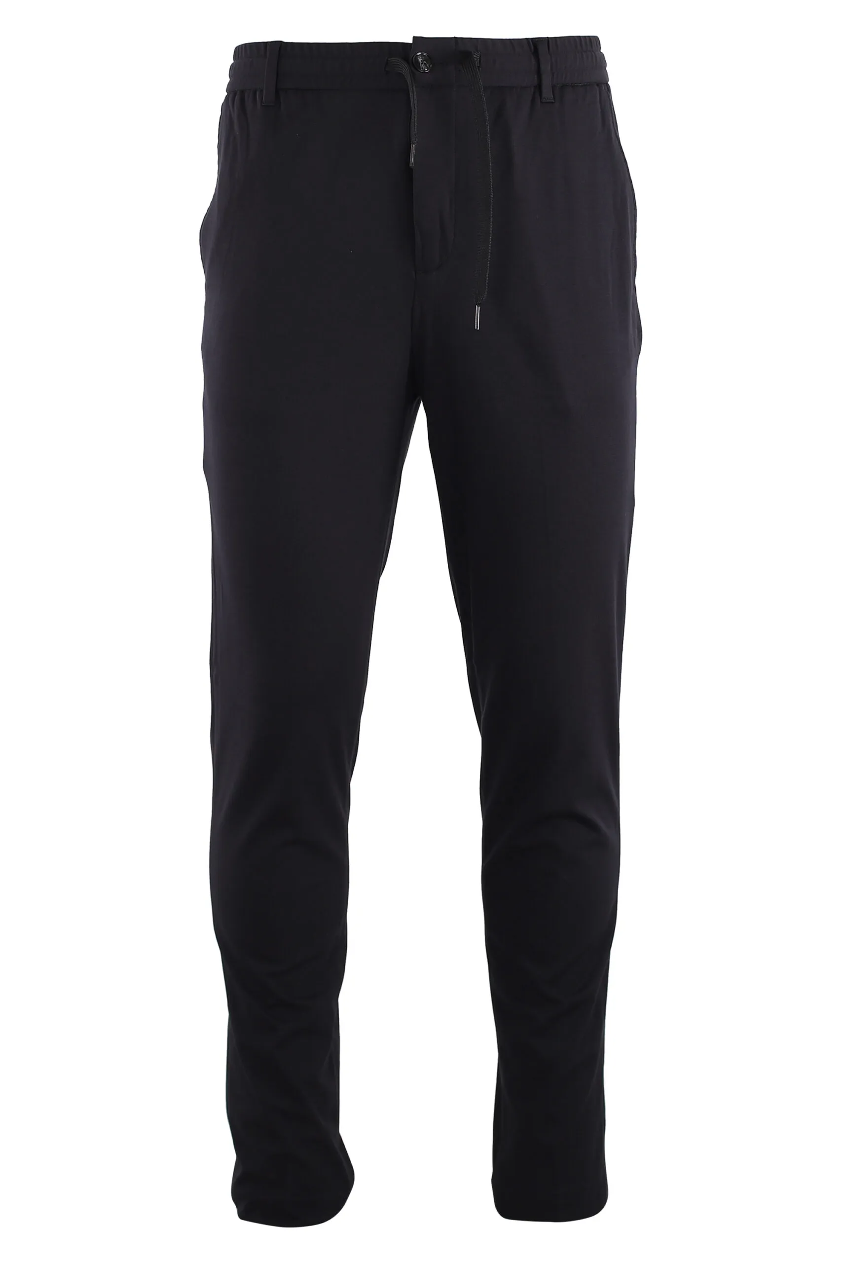 Pantalón azul oscuro de algodón elástico con minilogo en metal