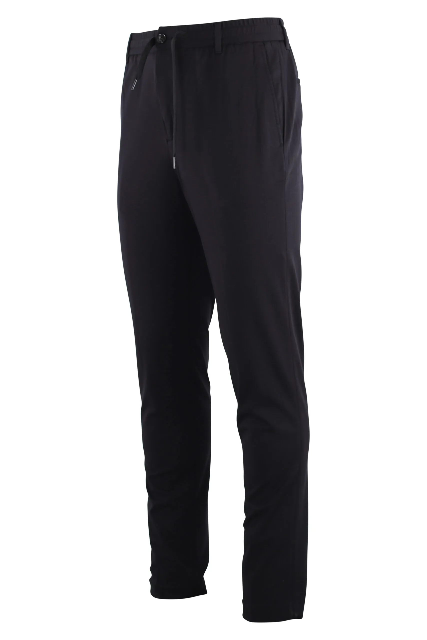 Pantalón azul oscuro de algodón elástico con minilogo en metal
