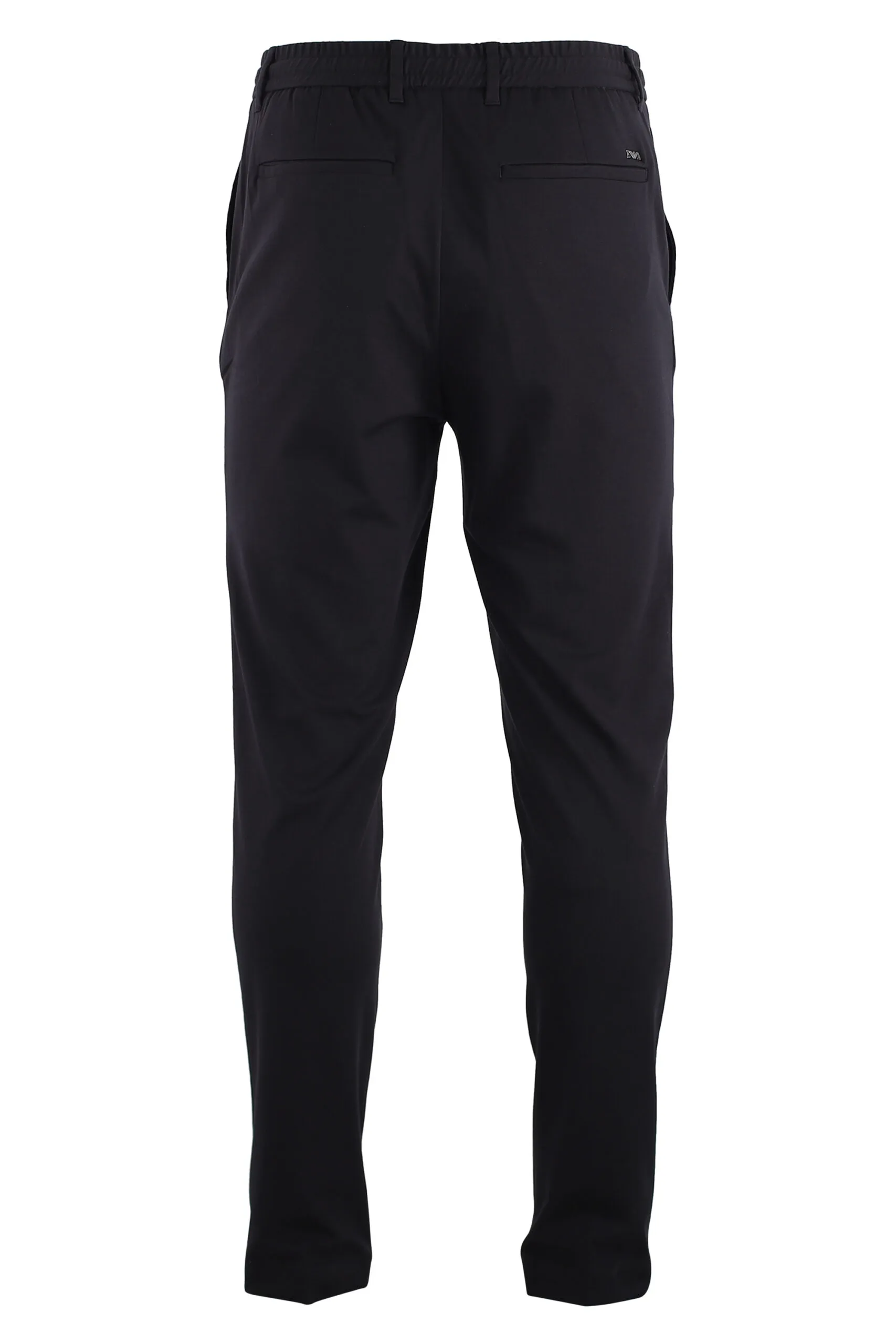 Pantalón azul oscuro de algodón elástico con minilogo en metal