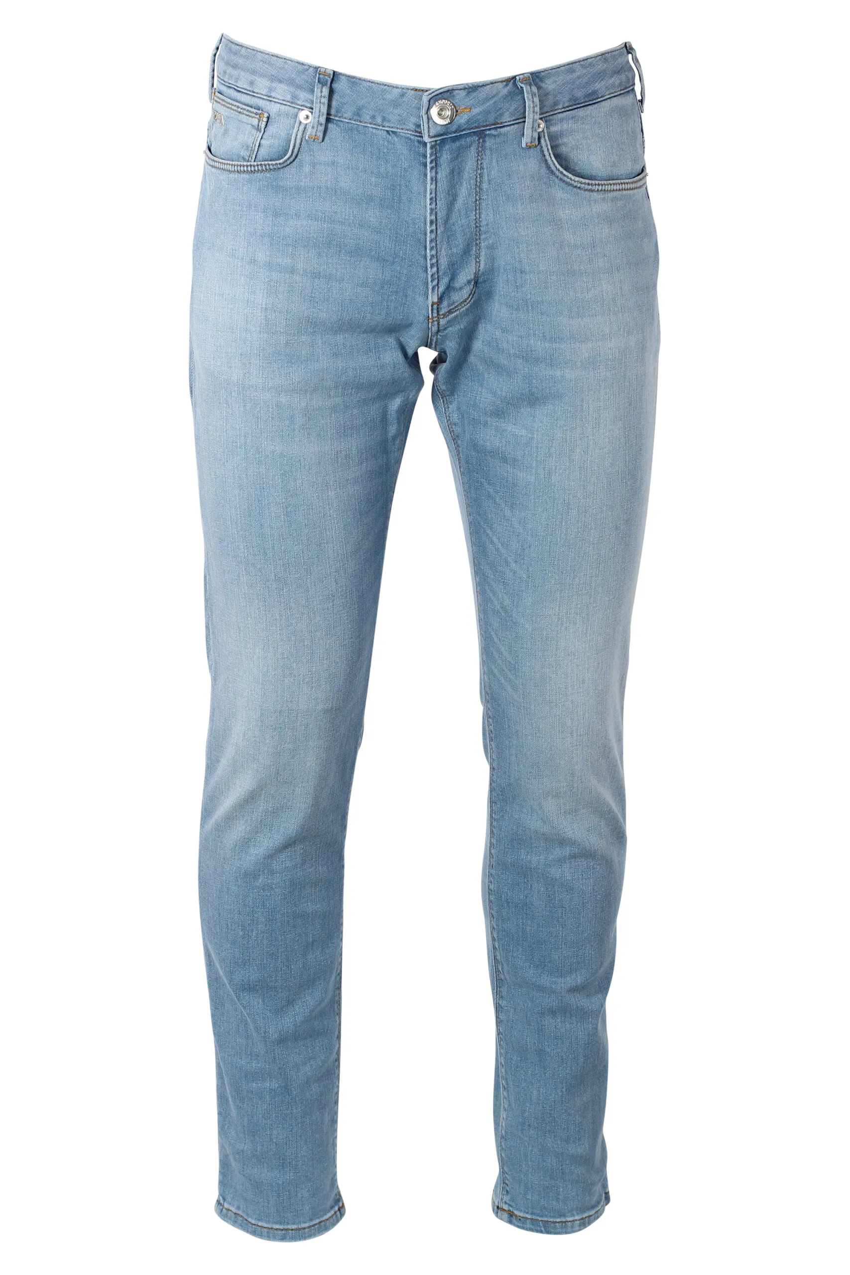 Pantalón vaquero azul claro con minilogo metal