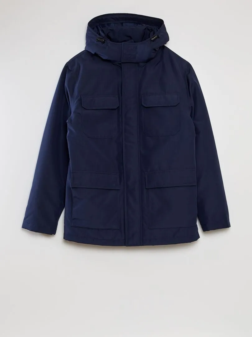 PARKA CORTA IMPERMEABLE CON CAPUCHA  AZUL