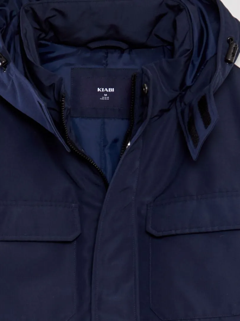 PARKA CORTA IMPERMEABLE CON CAPUCHA  AZUL