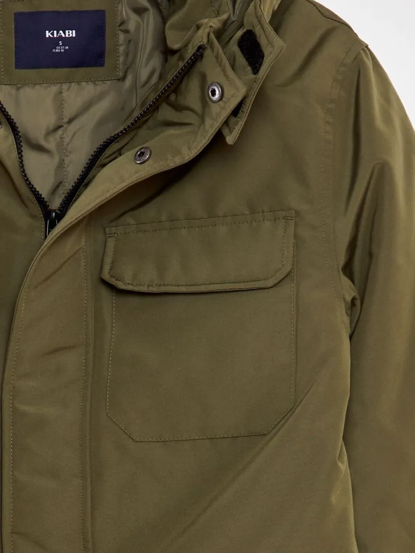 PARKA CORTA IMPERMEABLE CON CAPUCHA  KAKI