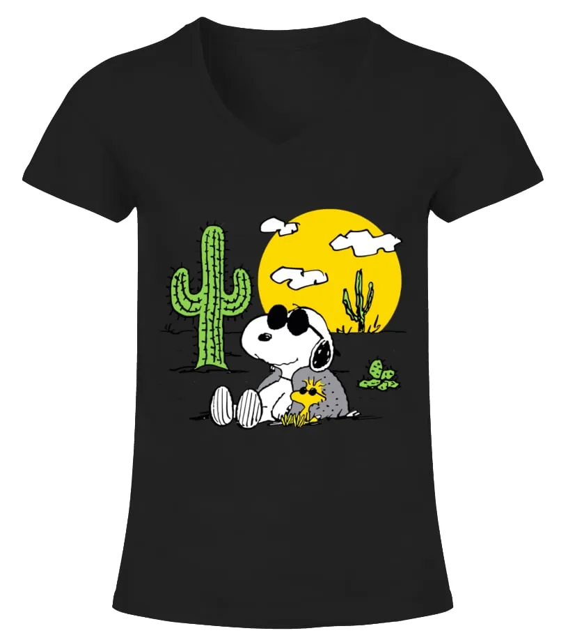 PEANUTS  SUMMER  SNOOPY &AMP; WOODSTOCK DESERT PREMIUM TSHIRT CAMISETA CUELLO PICO MUJER