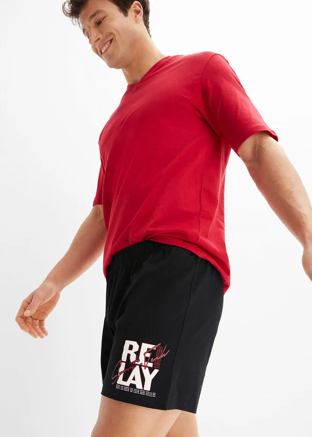 Pijama corto negro/naranja oscuro/rojo oscuro