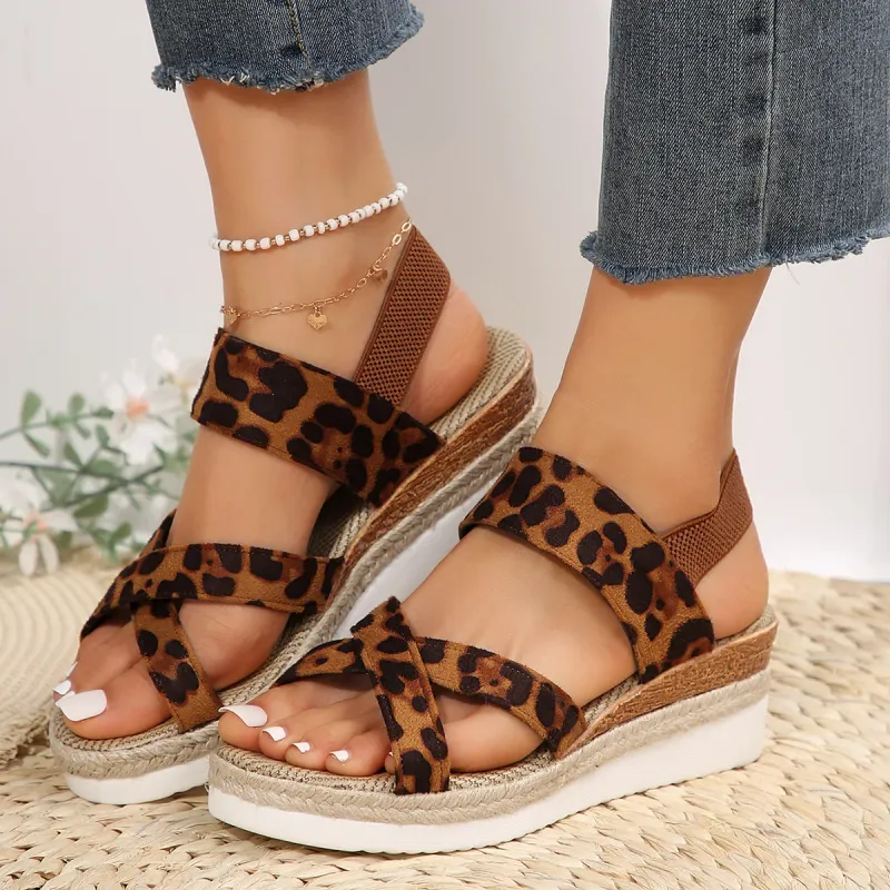 ROME Summer Wedges Sandals Venta caliente Diseñador de estampado de leoparos Plataforma para mujeres zapatos para mujer al aire 