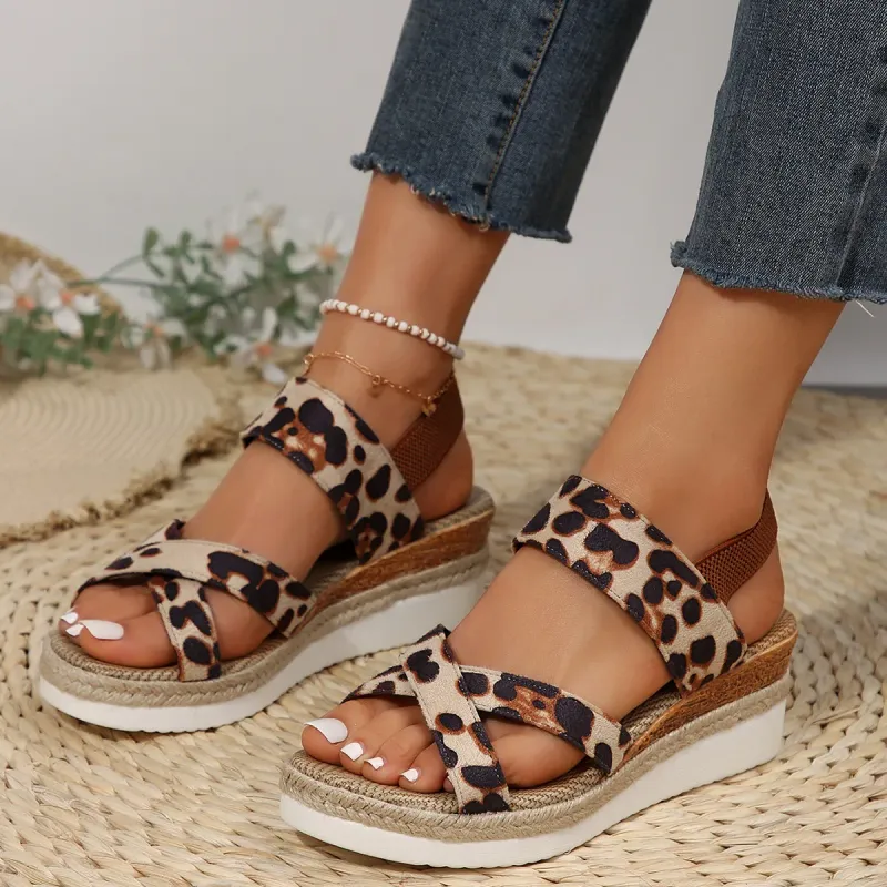 ROME Summer Wedges Sandals Venta caliente Diseñador de estampado de leoparos Plataforma para mujeres zapatos para mujer al aire 