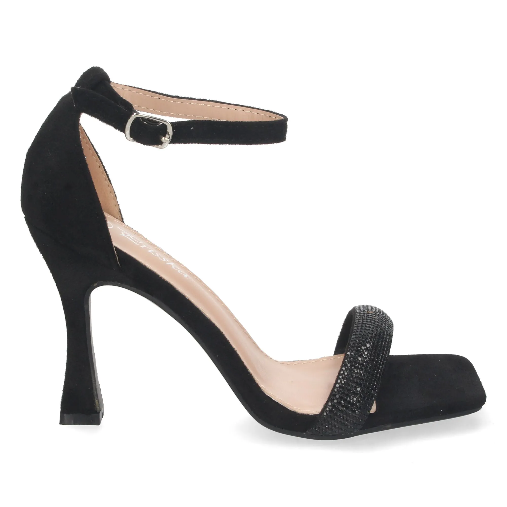 Sandalias fiesta de tacón cierre hebilla mujer color negro