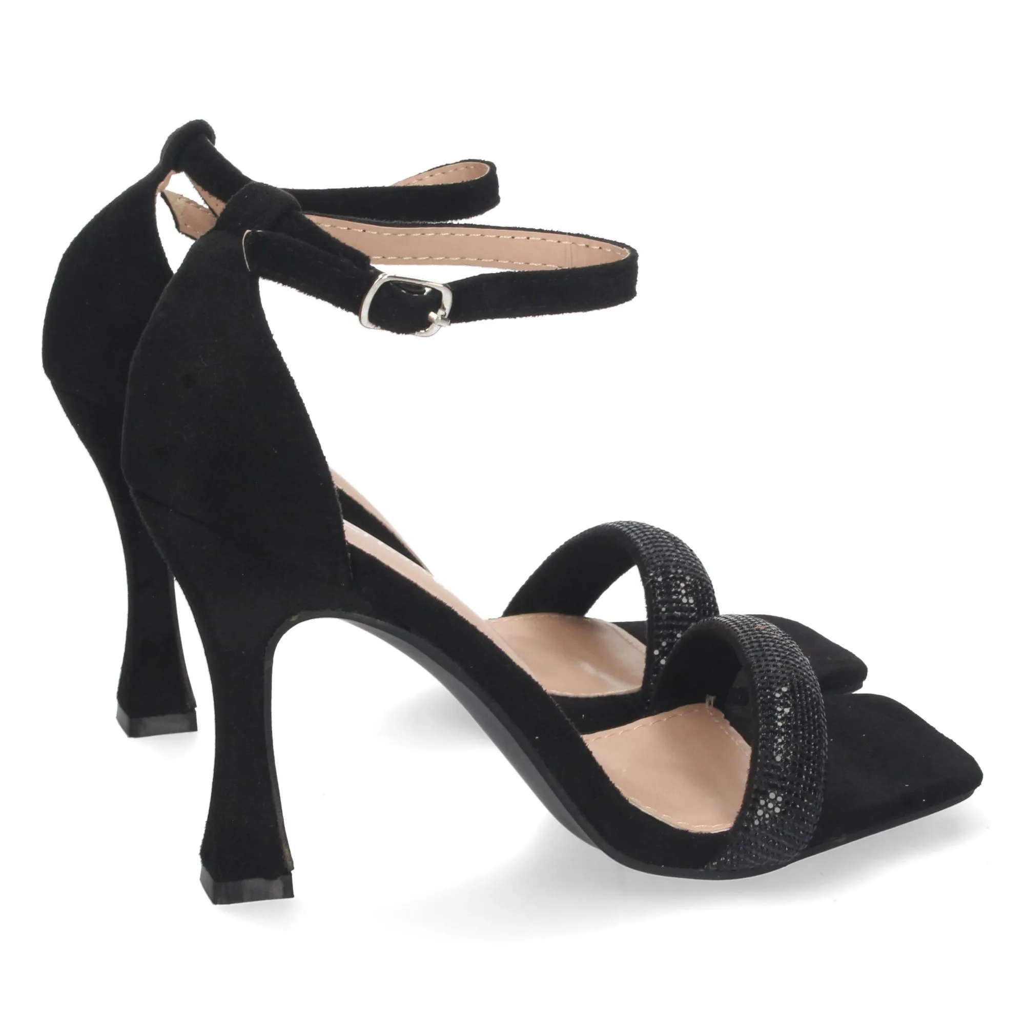 Sandalias fiesta de tacón cierre hebilla mujer color negro