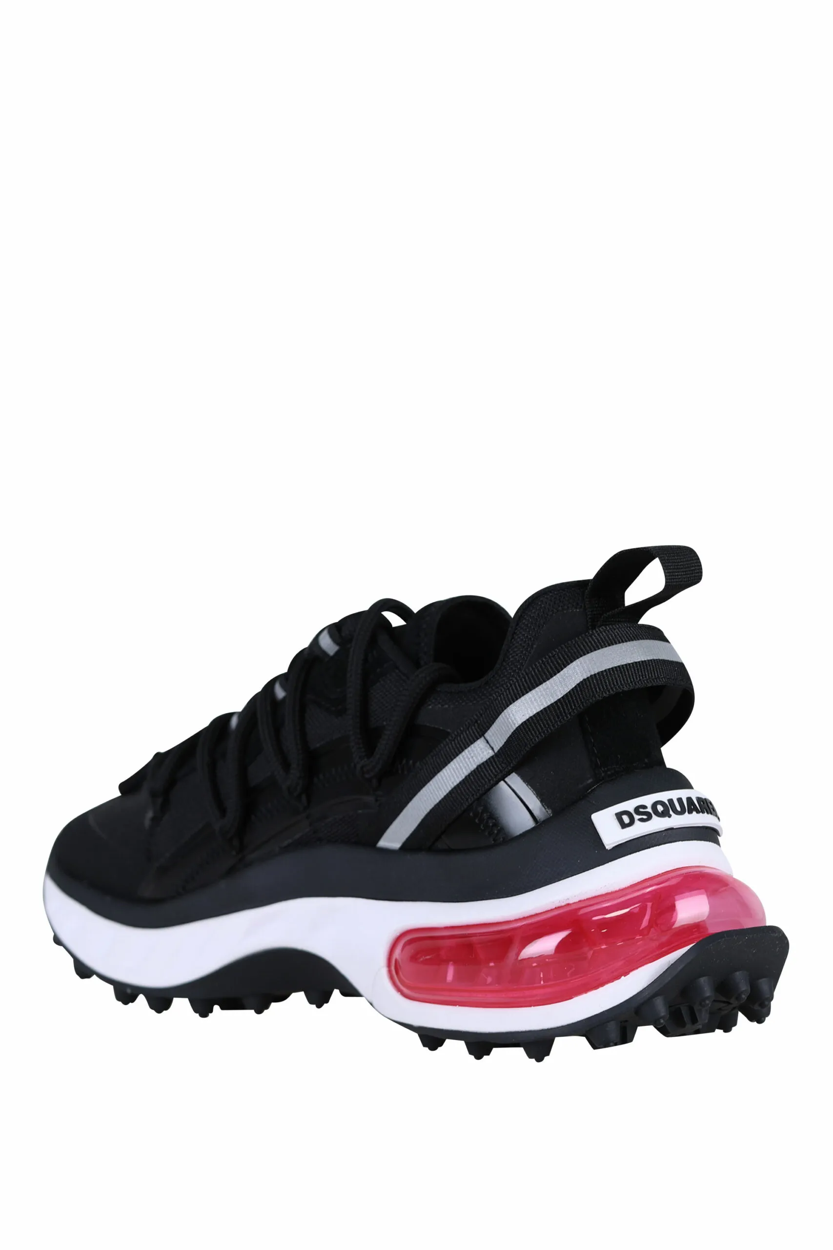 Zapatillas negras con suela blanca y cámara de aire fucsia