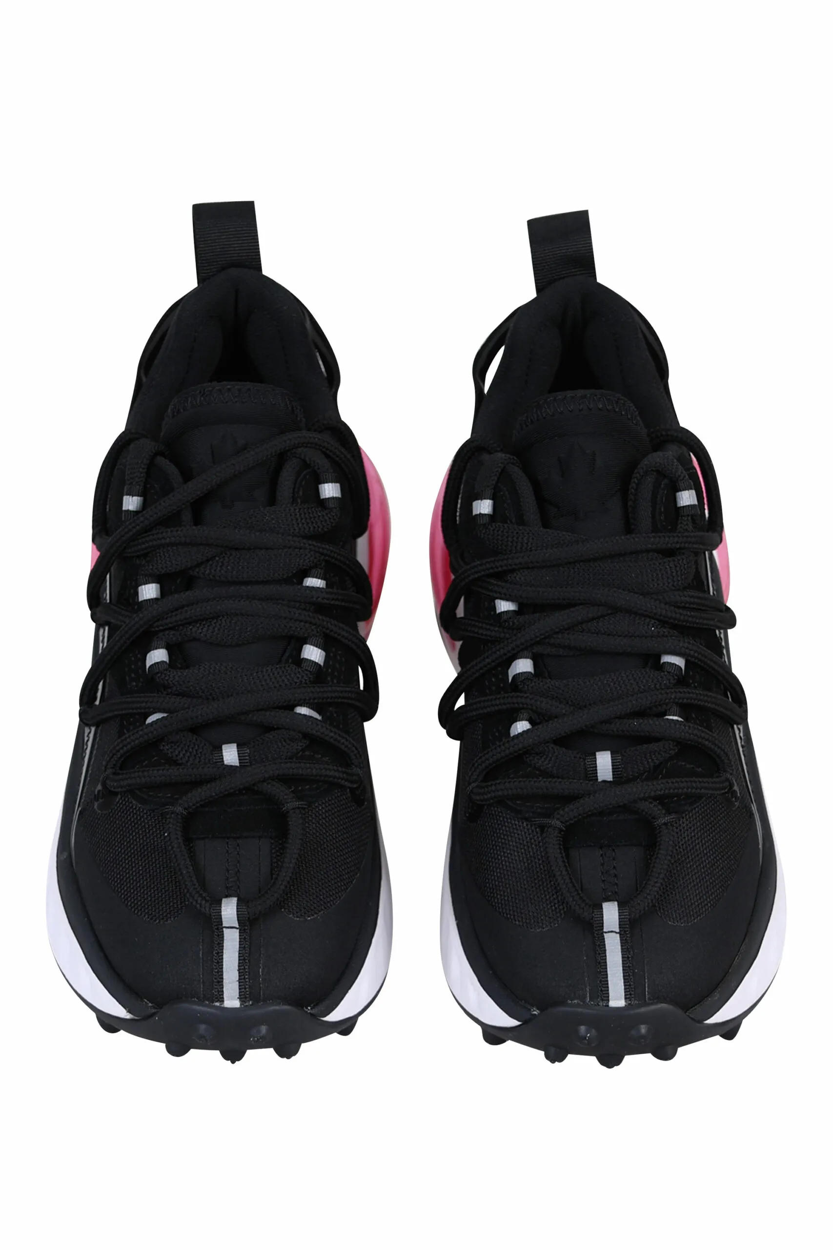 Zapatillas negras con suela blanca y cámara de aire fucsia