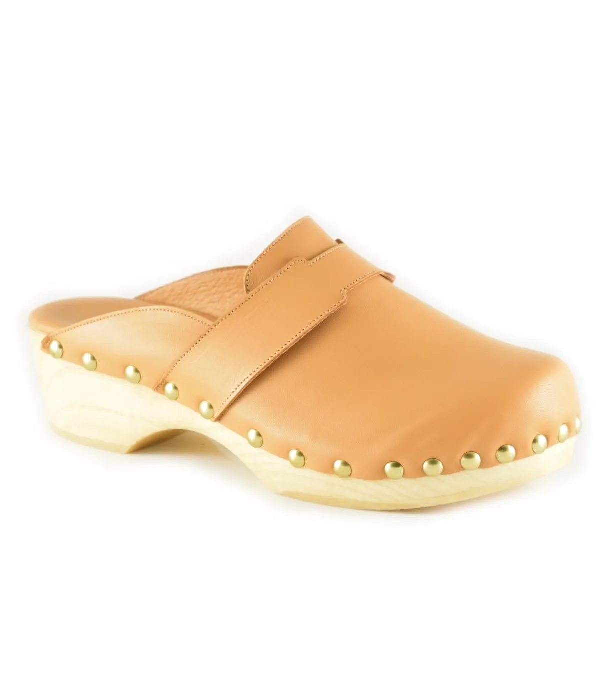 Zueco de piel para mujer en color miel
